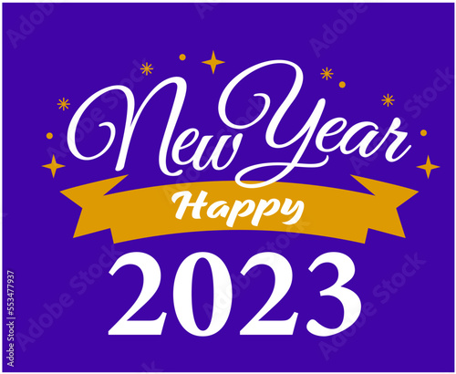 2023 Happy New Year Holiday Illustration Vector Abstract Yellow And White With Purple Background