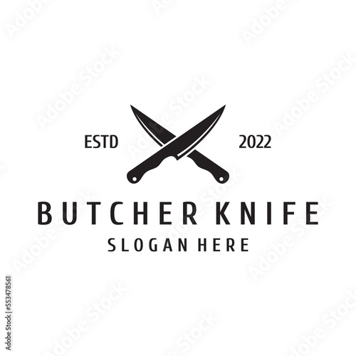 Chef knife logo template design, vintage butcher knife.Logo for business, badge,restaurant,butcher shop,cafe,brand and knife shop.