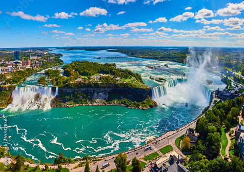 Tela Wide panorama of entire Niagara Falls from Canada overlook