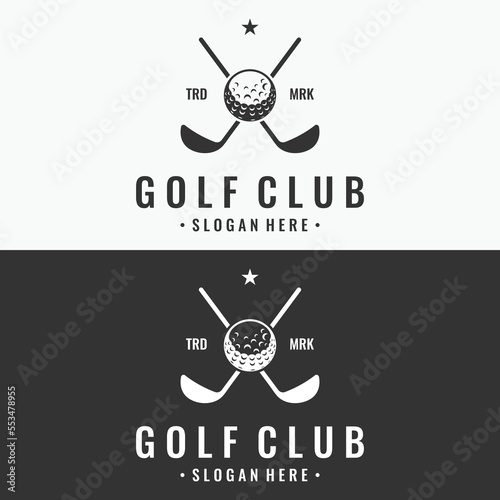 Golf ball and golf club logo design. Logo for professional golf team, golf club, tournament, business, event.