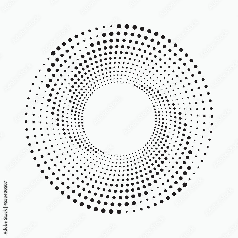Dotted circular logo. circular concentric dots isolated on the white background. Halftone fabric design. Halftone circle dots texture. Vector design element for various purposes.