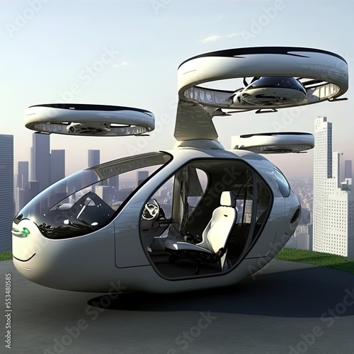 Flying car of the future. Autonomously piloted robo-taxi.  photo