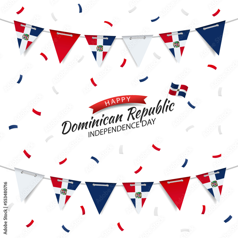 Vector iIlustration of Independence Day in Dominican Republic. Garland with the flag of the Dominican Republic on a white background.
 - obrazy, fototapety, plakaty 