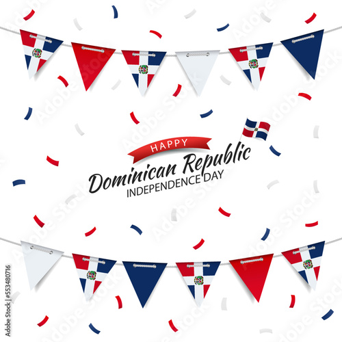 Vector iIlustration of Independence Day in Dominican Republic. Garland with the flag of the Dominican Republic on a white background.
 photo