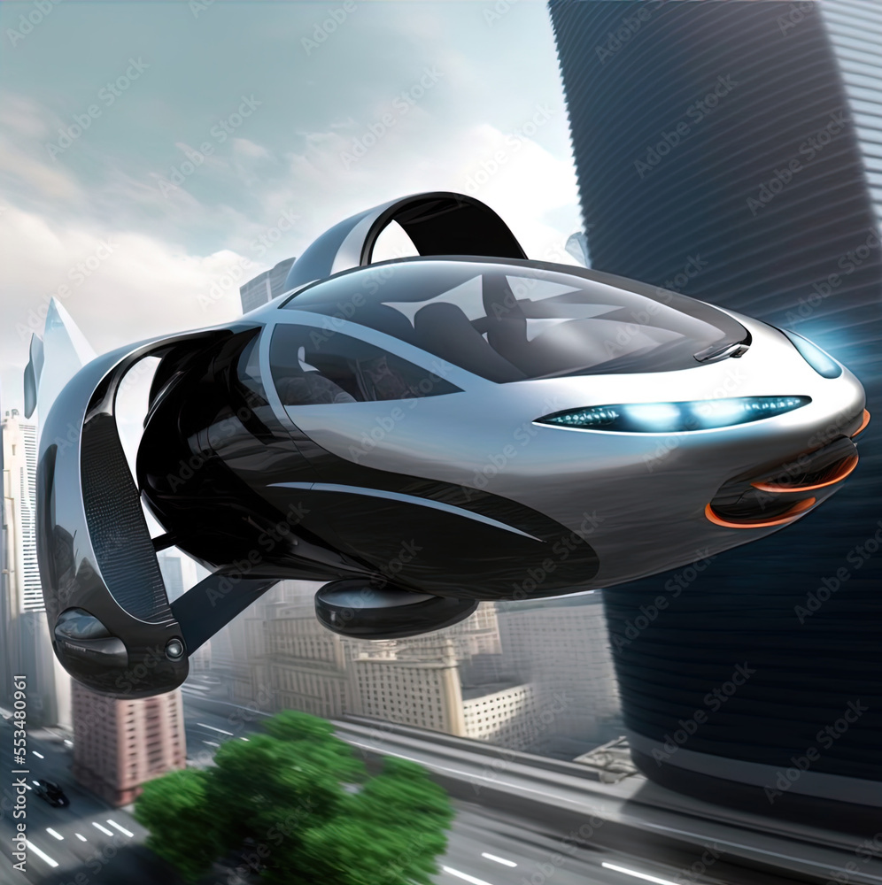 Flying car of the future. Autonomously piloted robo-taxi. 