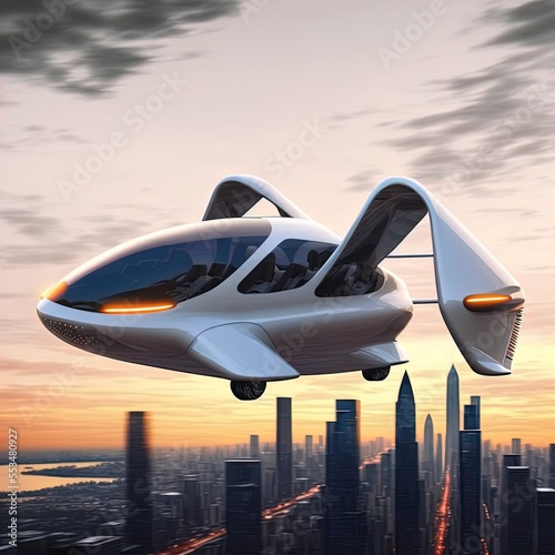 Flying car of the future. Autonomously piloted robo-taxi. 