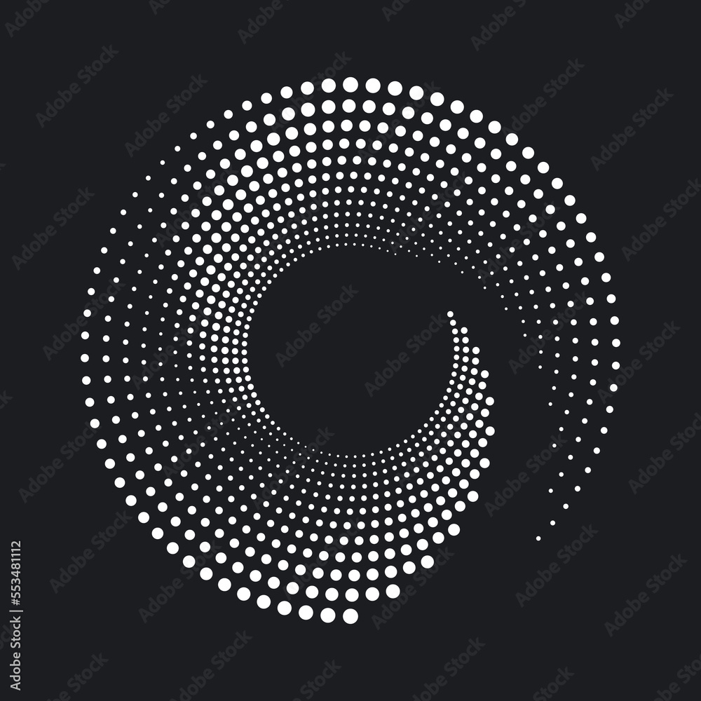 Dotted circular logo. circular concentric dots isolated on the white background. Halftone fabric design. Halftone circle dots texture. Vector design element for various purposes.