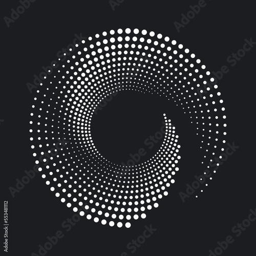 Dotted circular logo. circular concentric dots isolated on the white background. Halftone fabric design. Halftone circle dots texture. Vector design element for various purposes.