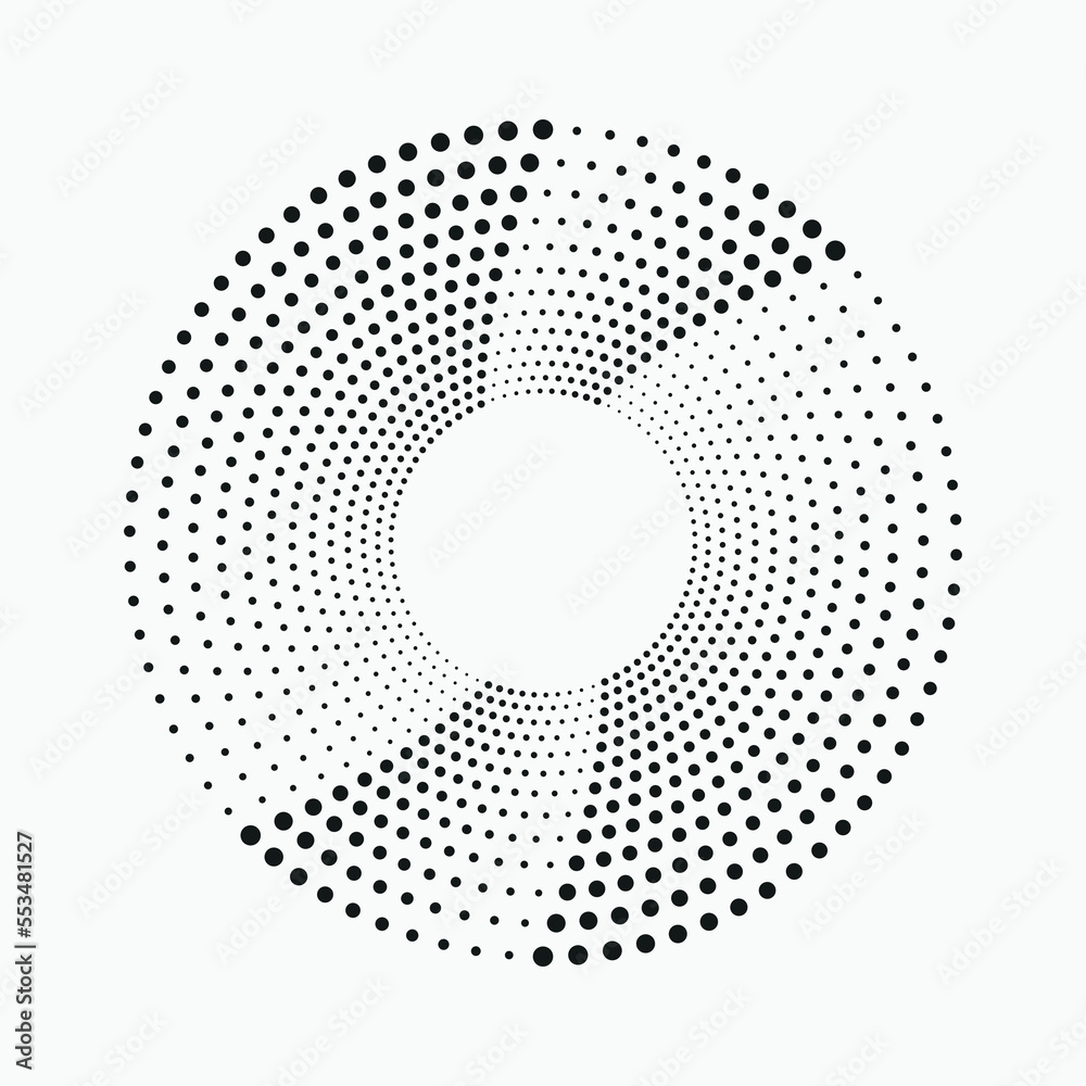 Dotted circular logo. circular concentric dots isolated on the white background. Halftone fabric design. Halftone circle dots texture. Vector design element for various purposes.