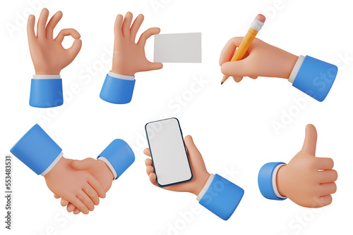 Hands gestures 3D cartoon, collection icon character hand set