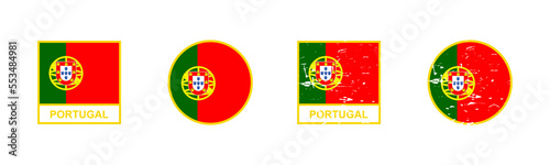 Set of flag of Portugal in square and round shape isolated on white background. vector illustration