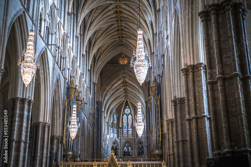 Interior of the Collegiate Church of St Peter Westminster Abbey. South Transept and gothic arches 