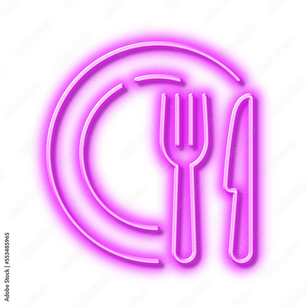 Dish line icon. Tableware food plate sign. Neon light effect outline icon. Dish line icon. Tableware food plate sign. Neon light effect outline icon.