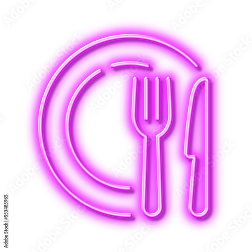 Dish line icon. Tableware food plate sign. Neon light effect outline icon.
