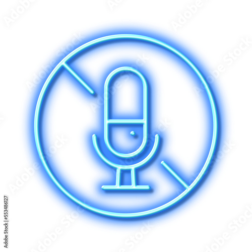No microphone line icon. Mute mic sign. Neon light effect outline icon.