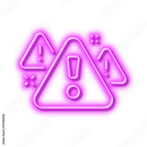 Warning line icon. Attention triangle sign. Neon light effect outline icon.