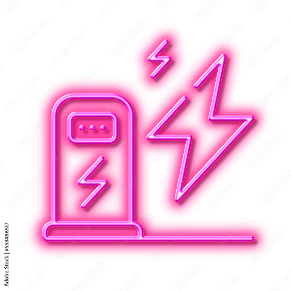 Charging station line icon. Car charge place sign. Neon light effect outline icon. Charging station line icon. Car charge place sign. Neon light effect outline icon.