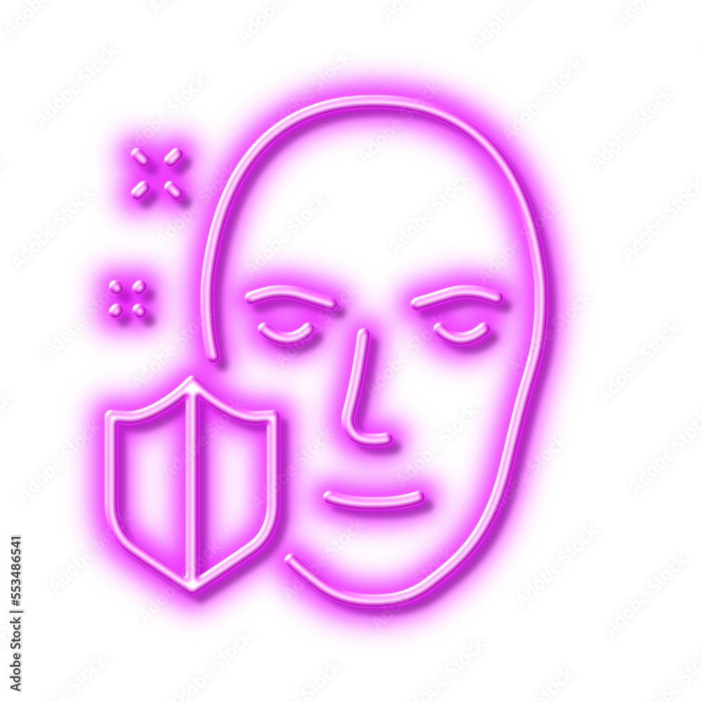 Face detection protected line icon. Secure access sign. Neon light effect outline icon.