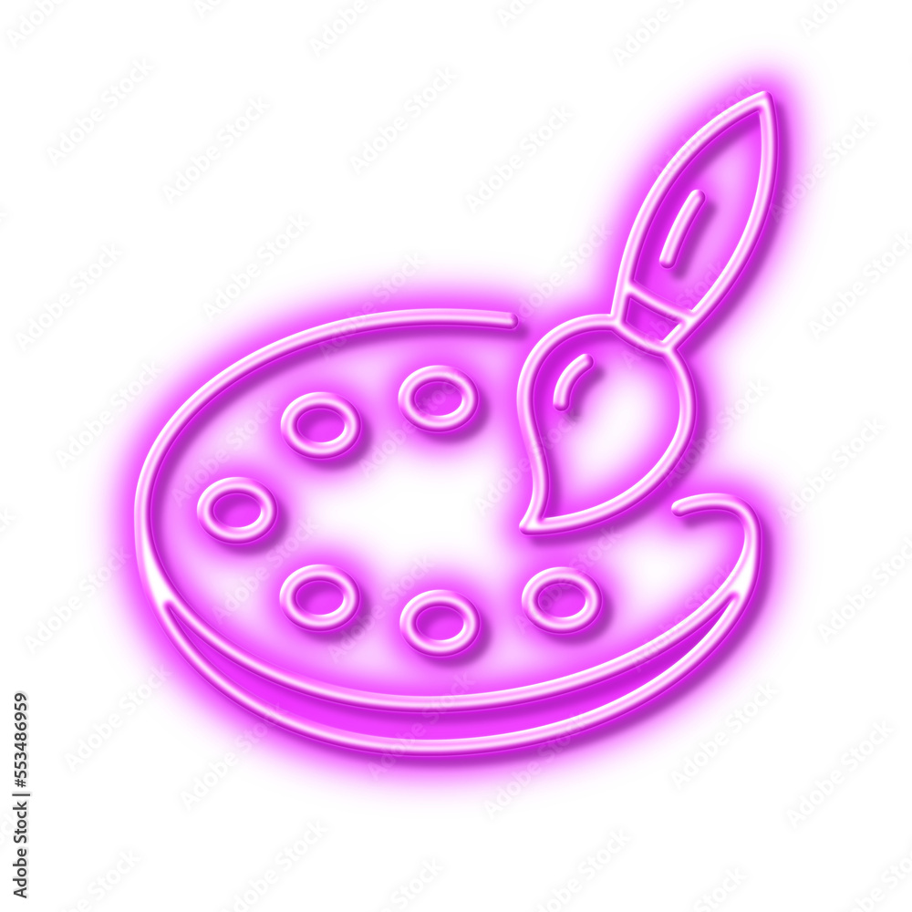 Paint palette line icon. Artist brush sign. Neon light effect outline icon. Paint palette line icon. Artist brush sign. Neon light effect outline icon.