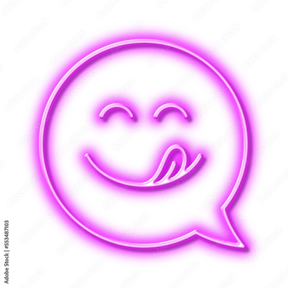 Yummy smile line icon. Emoticon with tongue sign. Speech bubble. Neon light effect outline icon. Yummy smile line icon. Emoticon with tongue sign. Speech bubble. Neon light effect outline icon.