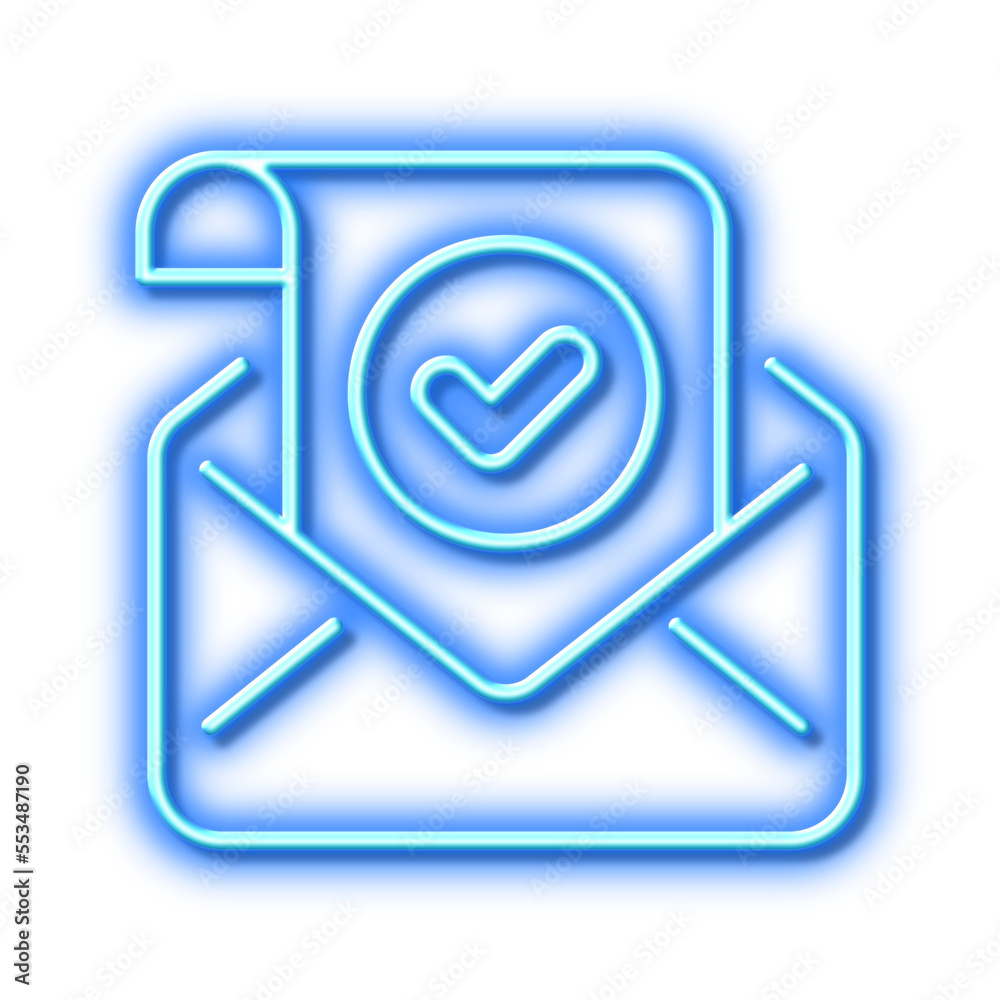 Confirmed mail line icon. Approved email letter sign. Neon light effect outline icon. Confirmed mail line icon. Approved email letter sign. Neon light effect outline icon.