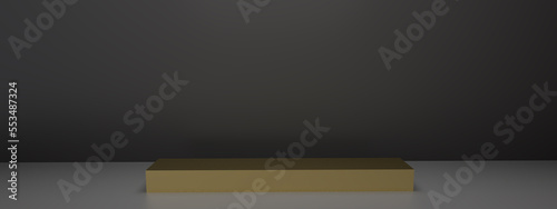  Gold stage on back background. Luxury black minimal wall scene for product display.3d rendering