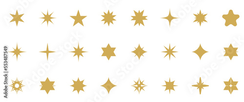 Collection of different gold sparkles icons. 