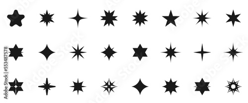 Collection of different black sparkles icons. 