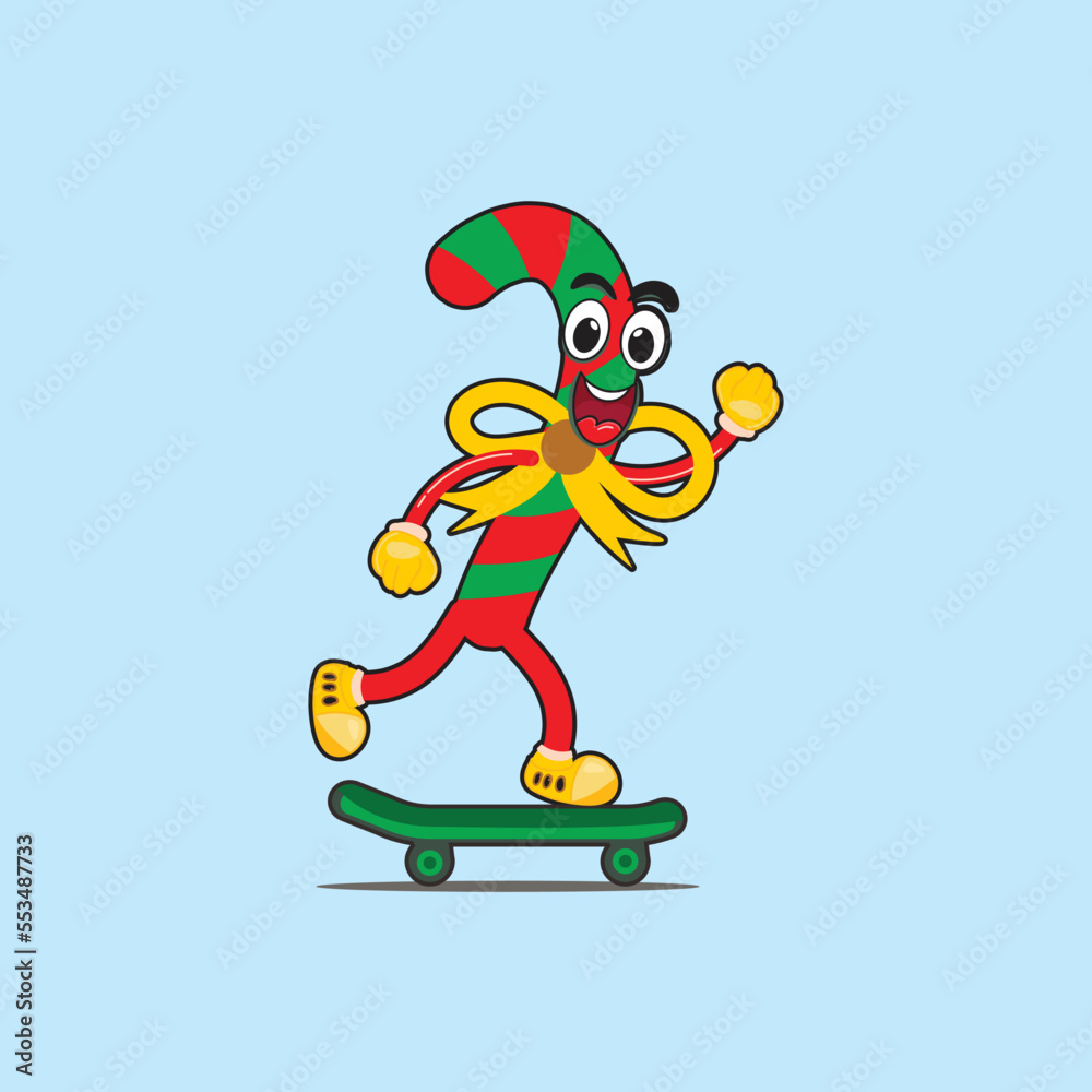 Obraz premium Mascot christmas cartoon character vector design. illustration character climb up the skateboard 