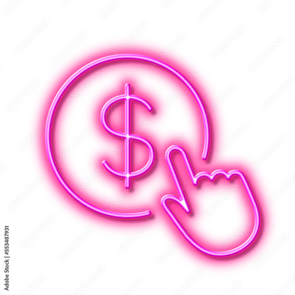 Hand Click line icon. Currency exchange sign. Neon light effect outline icon. Hand Click line icon. Currency exchange sign. Neon light effect outline icon.