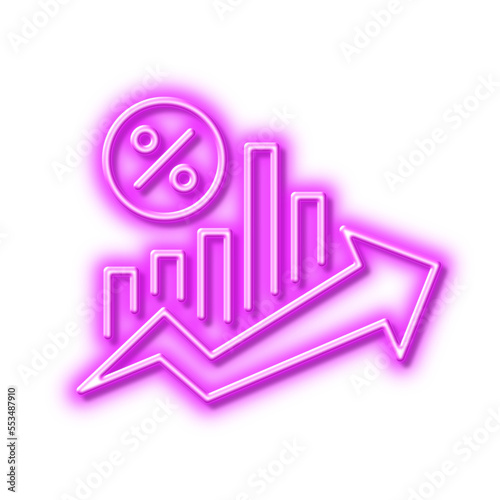 Loan percent growth chart line icon. Discount sign. Neon light effect outline icon.