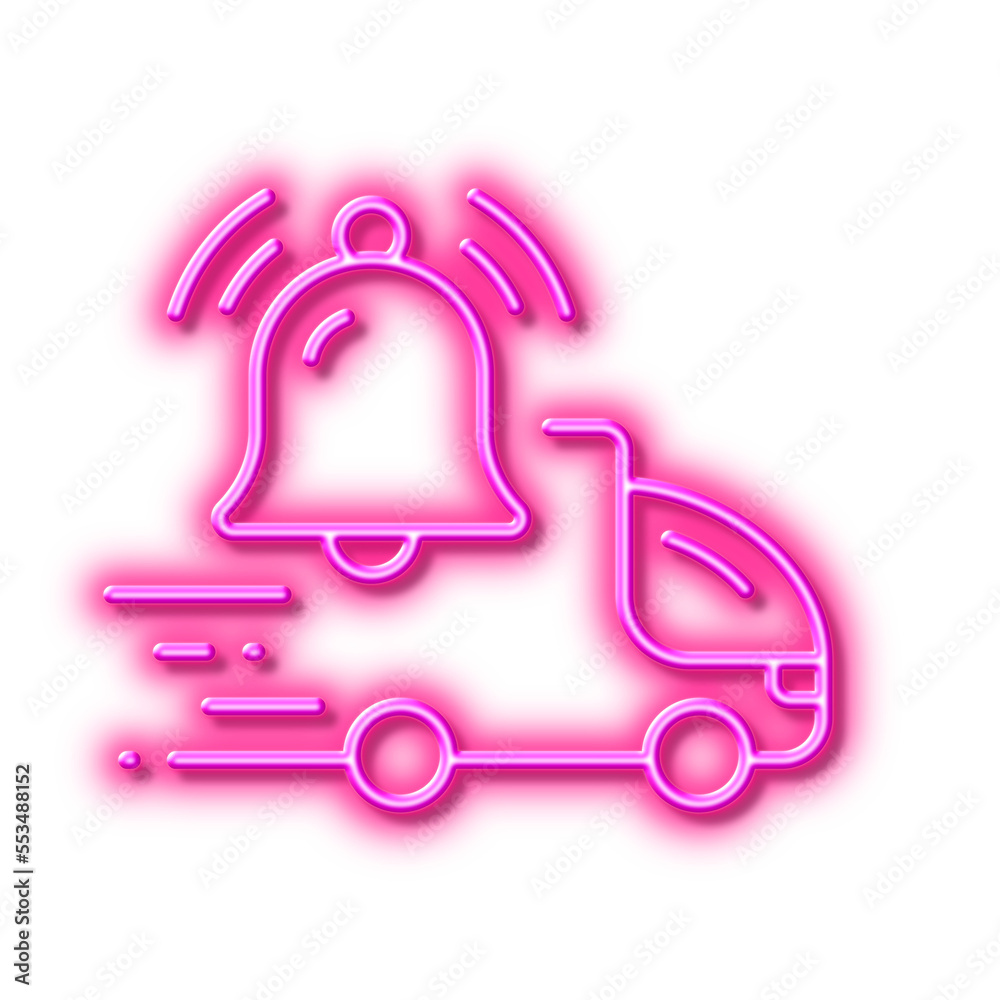 Delivery notification line icon. Alarm bell reminder sign. Neon light effect outline icon. Delivery notification line icon. Alarm bell reminder sign. Neon light effect outline icon.