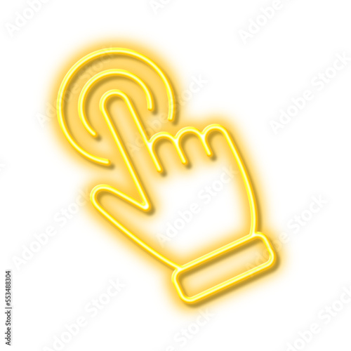 Hand cursor line icon. Click action sign. Neon light effect outline icon.