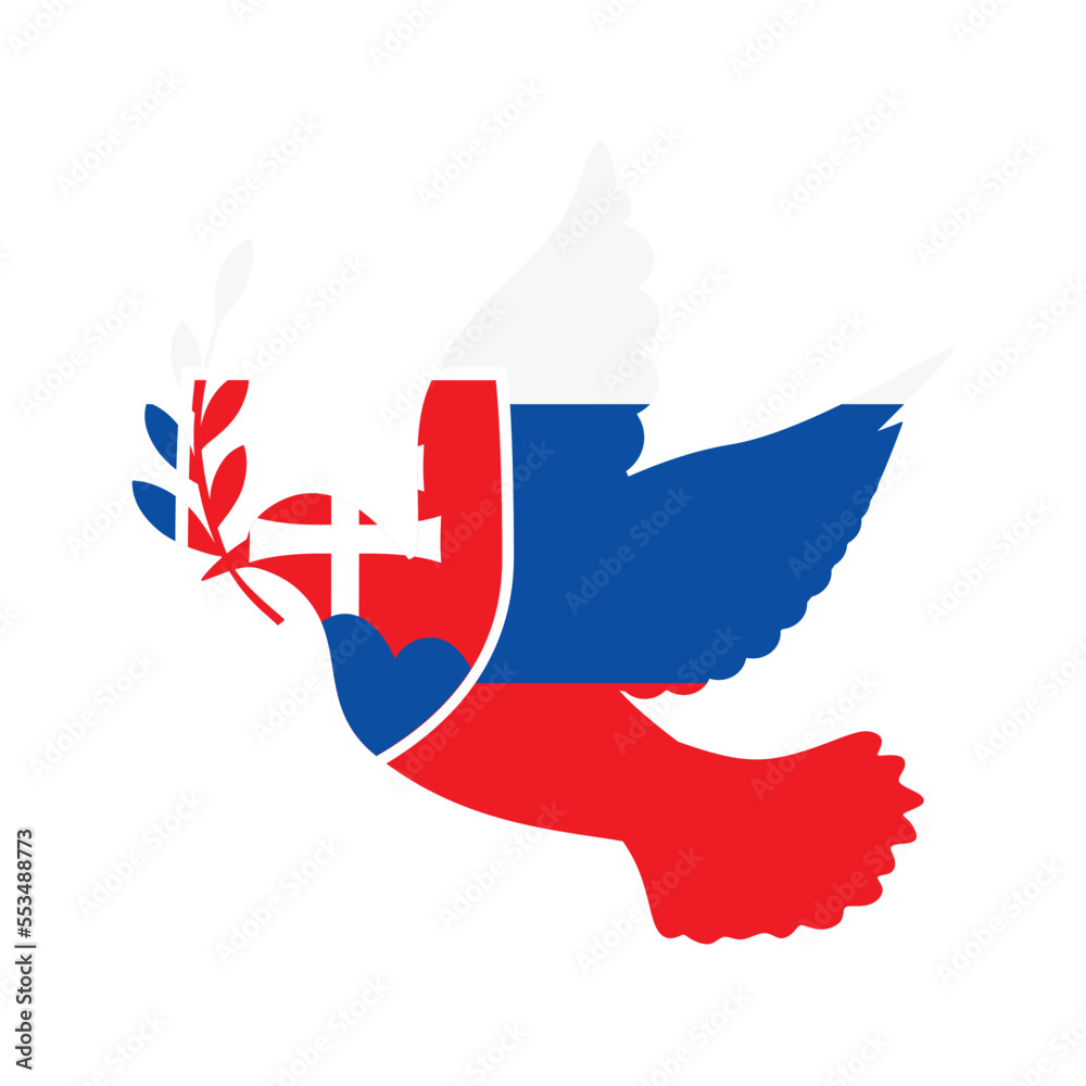 Obraz premium Dove symbol of peace and flag of Slovakia. Dove with Slovakia flag color. World support for Slovakia. Peace symbol isolated. Vector illustration