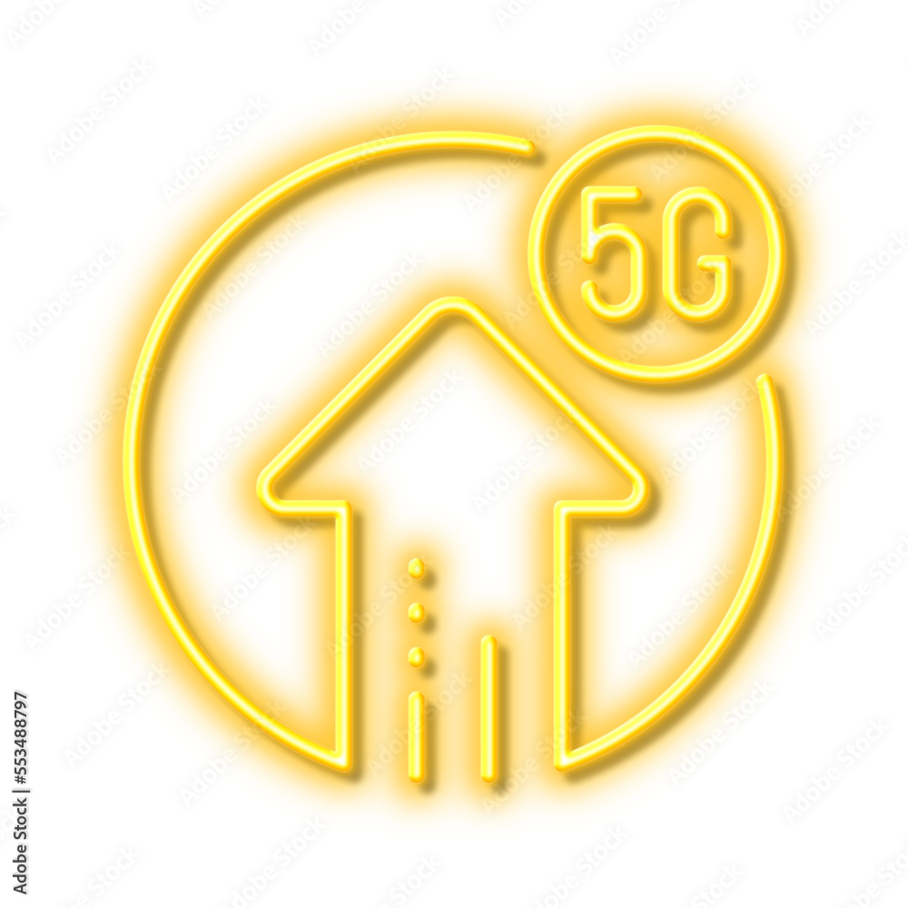 5g upload speed line icon. Wireless technology sign. Neon light effect outline icon. 5g upload speed line icon. Wireless technology sign. Neon light effect outline icon.