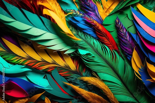 colorful feathers from above, a carnival scene Generative AI photo