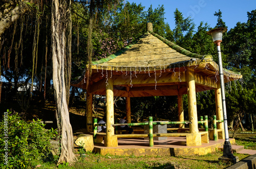 Wooden gazebo in the park