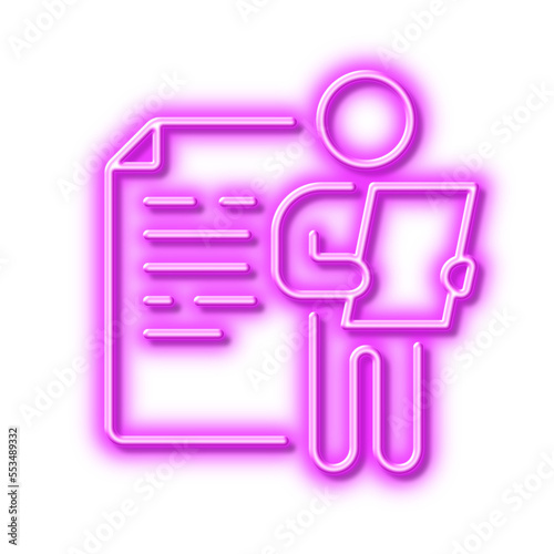 Job interview document line icon. CV file page sign. Neon light effect outline icon.