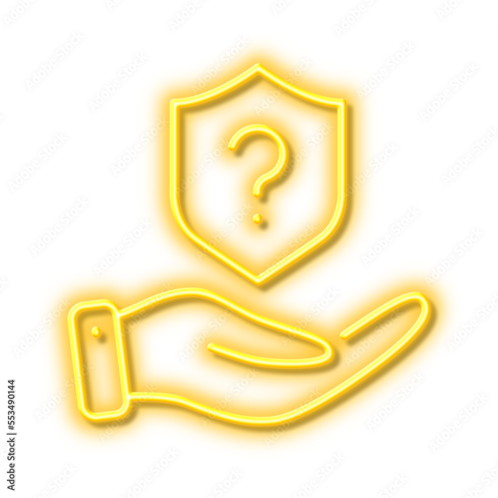 Protection shield line icon. Helping hand sign. Neon light effect outline icon.