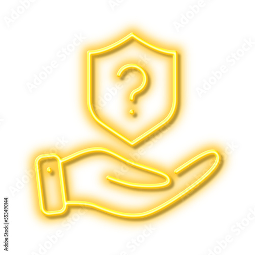 Protection shield line icon. Helping hand sign. Neon light effect outline icon.
