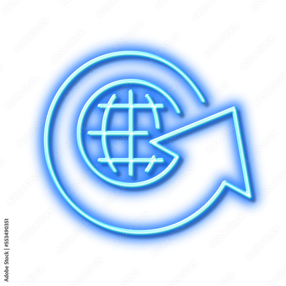 Global business line icon. Share arrow sign. Neon light effect outline icon. Global business line icon. Share arrow sign. Neon light effect outline icon.