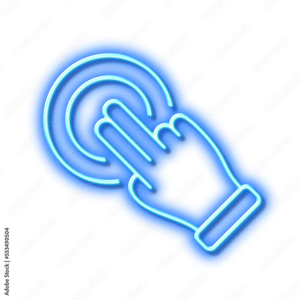 Touchscreen gesture line icon. Click hand sign. Push action. Neon light effect outline icon. Touchscreen gesture line icon. Click hand sign. Push action. Neon light effect outline icon.