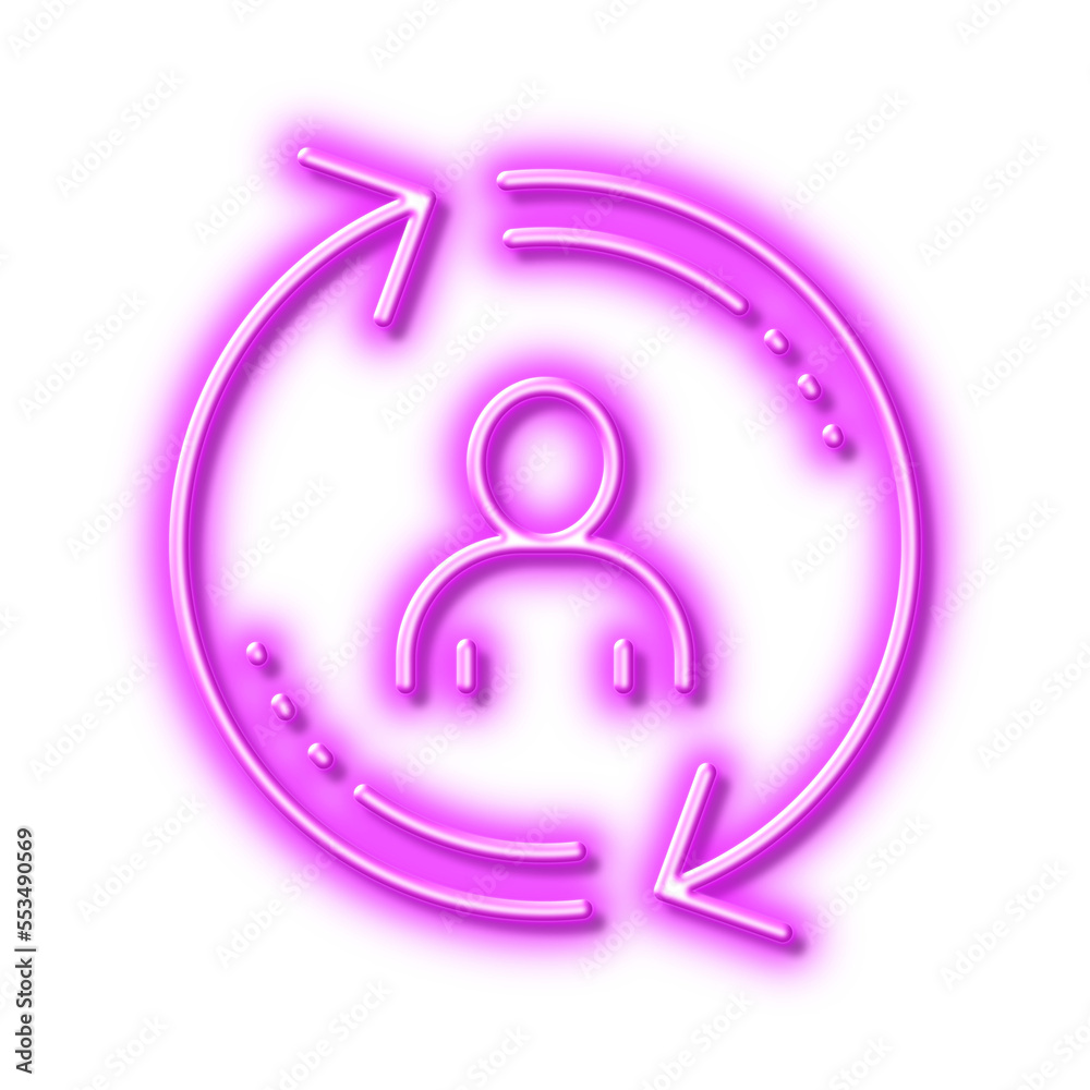 Refresh user info line icon. Update profile sign. Neon light effect outline icon. Refresh user info line icon. Update profile sign. Neon light effect outline icon.