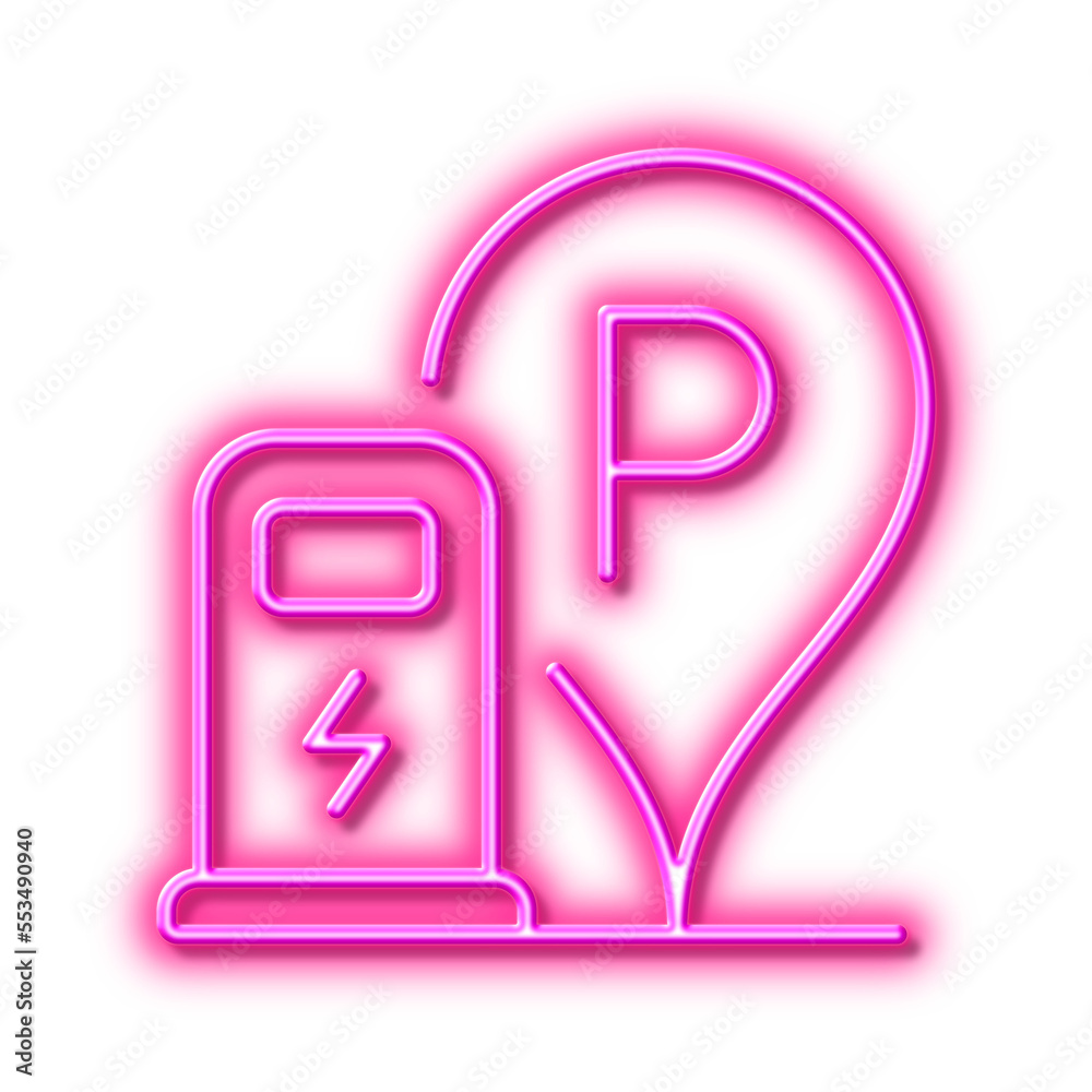 Charging station line icon. Car charge parking sign. Neon light effect outline icon. Charging station line icon. Car charge parking sign. Neon light effect outline icon.