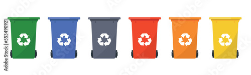 Set of recycling bins isolated on white background. Set of different trash bin. Vector stock