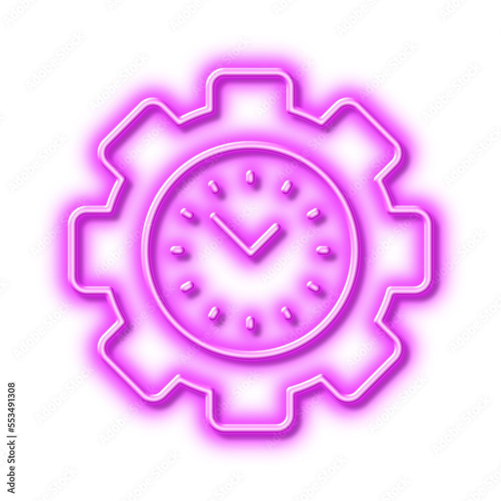 Time management line icon. Clock sign. Gear. Neon light effect outline icon. Time management line icon. Clock sign. Gear. Neon light effect outline icon.