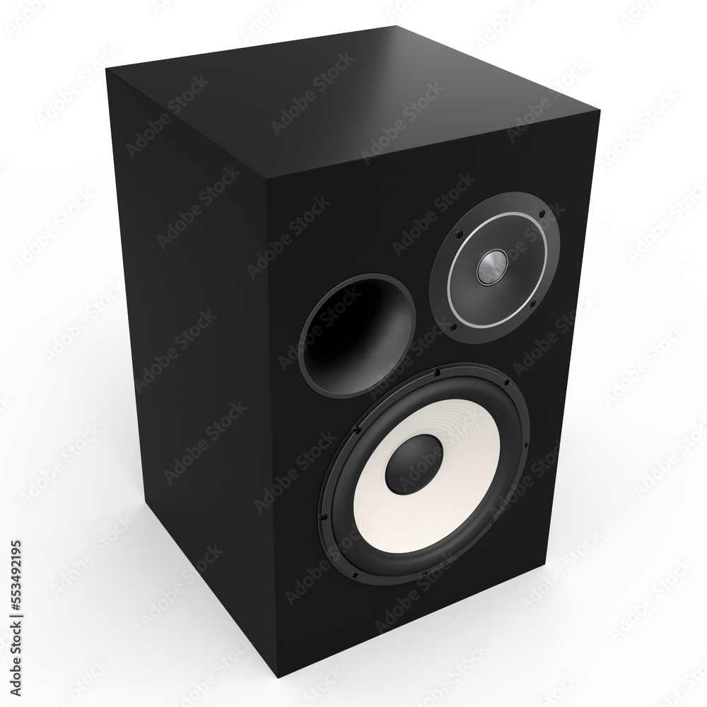 Obraz premium Hi-fi speakers with loudspeakers for sound recording studio on white background.