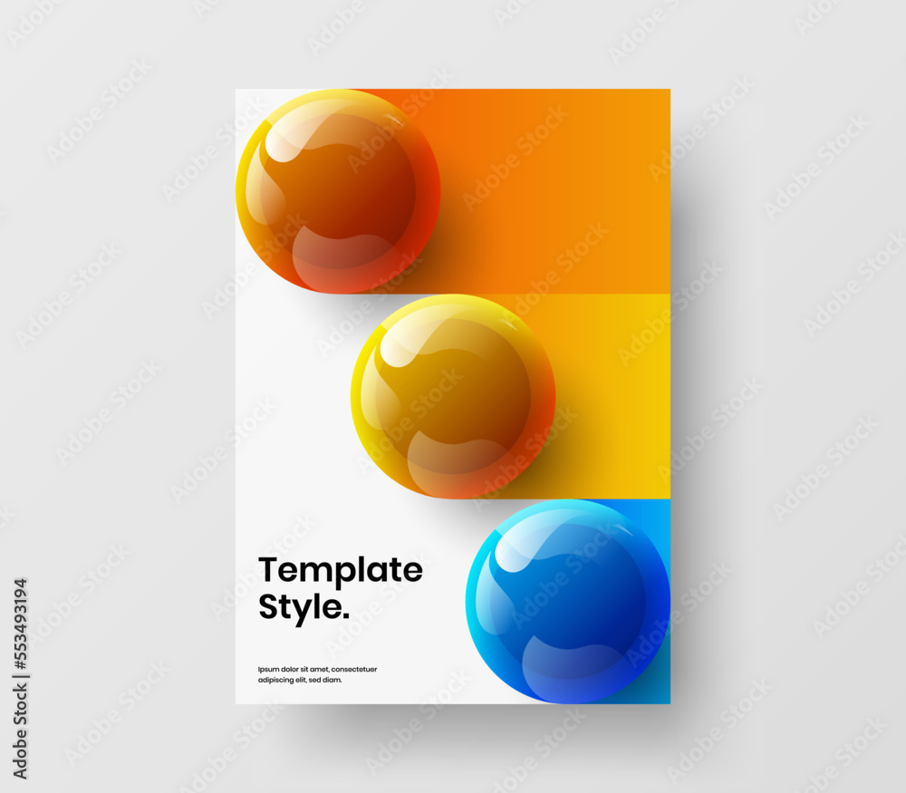 Minimalistic 3D balls corporate brochure concept. Clean banner A4 vector design template.