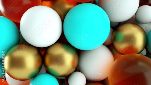 3D abstract motion scene. 4K animation background colorful balls.