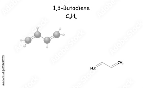 Stylized 2D molecule model/structural formula of 1,3-Butadiene. photo